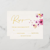 Rosa Blütengelbe Blumen Botanische UAWG Gold Folie Einladungspostkarte (Vorderseite/Rückseite)