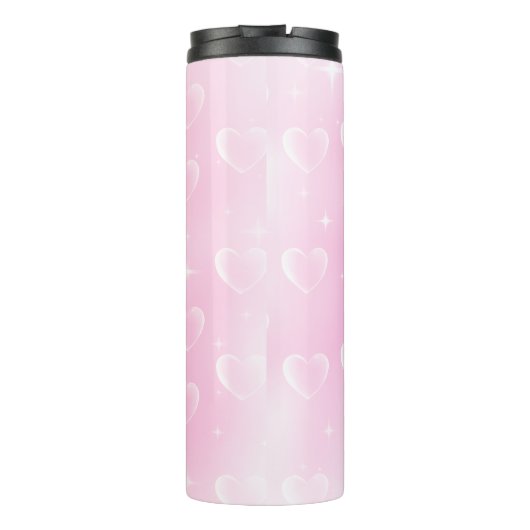 Rosa Blütenglanz und Herz Thermosbecher (Rückseite)