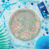 Rosa Blütengold aquamarine Vintage Pappteller (Party)