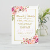 Rosa Blütengold Brautparty Einladung (Stehend Vorderseite)