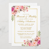 Rosa Blütengold Brautparty Einladung (Vorne/Hinten)