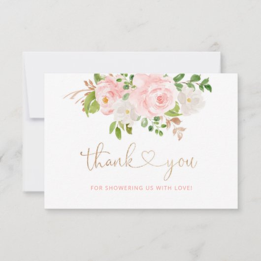Rosa Blütengold Dankeschön Karte (Vorderseite)
