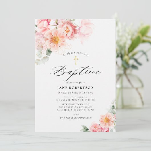 Rosa Blütengold Einladung (Stehend Vorderseite)