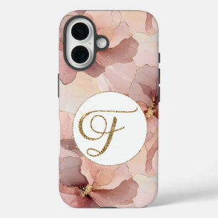 Rosa Blütengold Glitzer Buchstabe F iPhone 16 Hülle