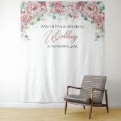 Rosa Blütengold Grüne Hochzeitskulisse Wandteppich (Beispiel)