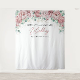 Rosa Blütengold Grüne Hochzeitskulisse Wandteppich
