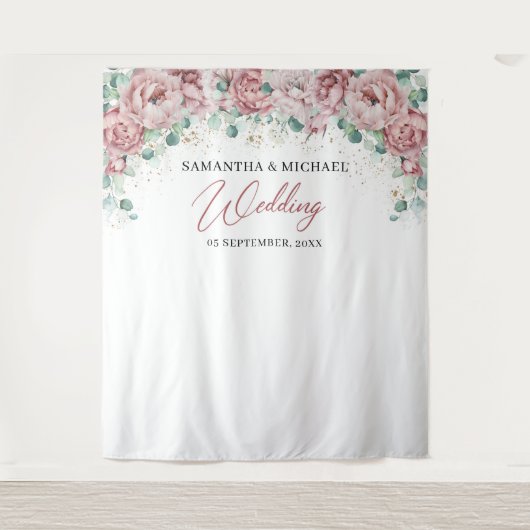 Rosa Blütengold Grüne Hochzeitskulisse Wandteppich (Vorderseite)