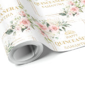 Rosa Blütengold personalisiert Quincenera Geschenkpapier (Rolleneckpunkt)