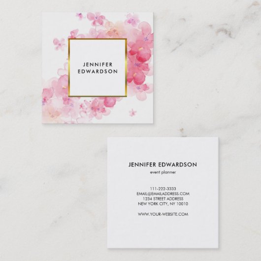 Rosa Blütengold-Profi Quadratische Visitenkarte (Vorne/Hinten)