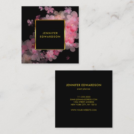 Rosa Blütengold-Profi Quadratische Visitenkarte (Vorne/Hinten)