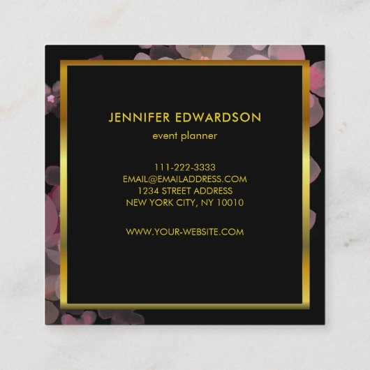 Rosa Blütengold-Profi Quadratische Visitenkarte (Rückseite)