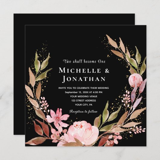 Rosa Blütengoldblüte bei Christlicher Schwarzer Ho Einladung (Vorne/Hinten)