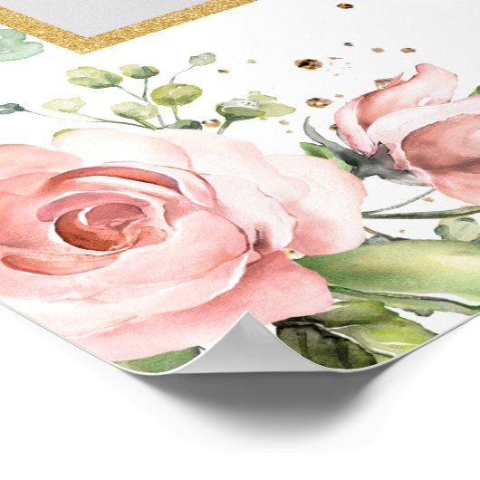 Rosa Blütengoldblütengold Hochzeitscreme Foto Stüt Poster (Ecke)