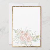 Rosa Blütengoldbord schimmernde weiße Babydusche Einladung (Rückseite)
