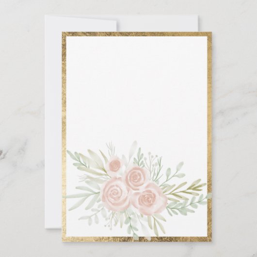 Rosa Blütengoldbord schimmernde weiße Babydusche Einladung (Rückseite)