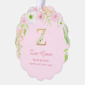 Rosa Blütengoldene Buchstaben "Z" Monogramm Geburt Ornament Karte (Links)