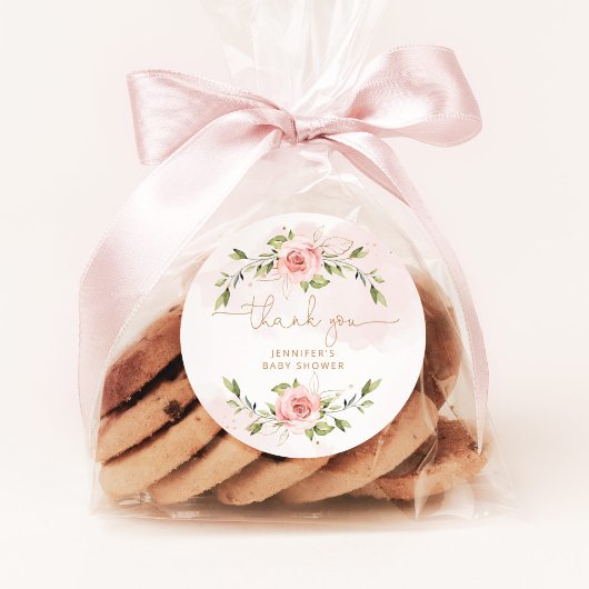Rosa Blütengoldene Dusche Danke Runder Aufkleber