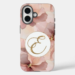 Rosa Blütengoldfarben Glitzer Letter E iPhone 16 Hülle