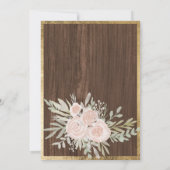Rosa Blütengoldgrenze rustikales Holz Babydusche Einladung (Rückseite)