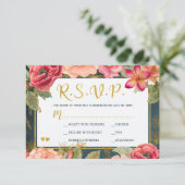 Rosa Blütengoldmarinade Typograpie Hochzeit Rsvp (Stehend Vorderseite)