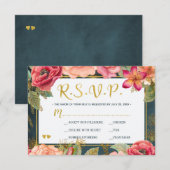 Rosa Blütengoldmarinade Typograpie Hochzeit Rsvp Karte (Vorne/Hinten)