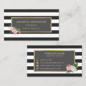 Rosa Blütengoldrahmen auf Streifen | Visitenkarte (Vorne/Hinten)