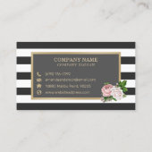 Rosa Blütengoldrahmen auf Streifen | Visitenkarte (Rückseite)