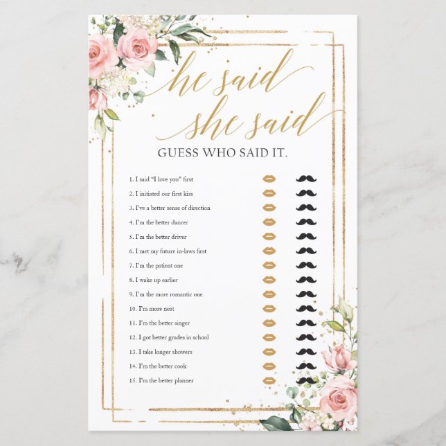 Rosa Blütengoldrahmen er sagte, sie sagte Spiel (Vorderseite)