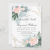 Rosa Blütengoldrahmen | Peony Wedding Einladung (Vorderseite)