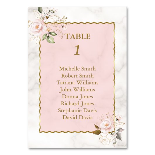 Rosa Blütengoldrahmen-Taufe-Seekarte Tischnummer (Rückseite)