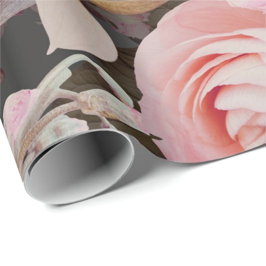 Rosa Blütengrün Eukalyptus Geschenkpapier (Rolleneckpunkt)