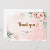 Rosa Blütengrün-Eukalyptus-Gold Dankeskarte (Vorne/Hinten)