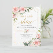 Rosa Blütengrün Eukalyptus Hochzeit Einladung (Stehend Vorderseite)