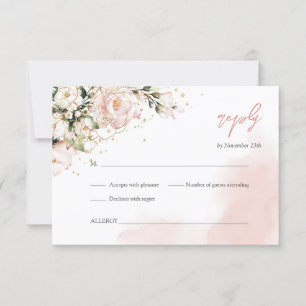 Rosa Blütengrün im Wasserfarbenfroh boho gold RSVP Karte