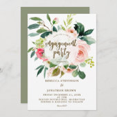 Rosa Blütengrün-Party Einladung (Vorne/Hinten)