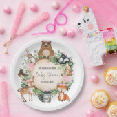 Rosa Blütengrün Woodland Animals Kinderdusche Pappteller (Party)