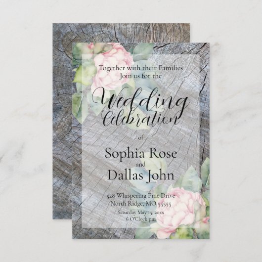 Rosa Blütenhochzeit Einladung (Vorne/Hinten)