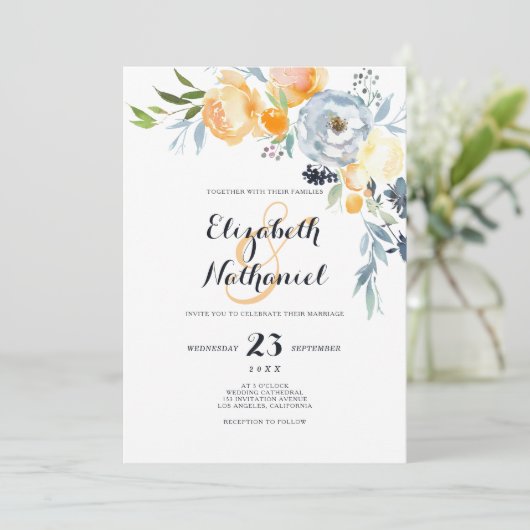 Rosa Blütenhochzeit Einladung (Stehend Vorderseite)