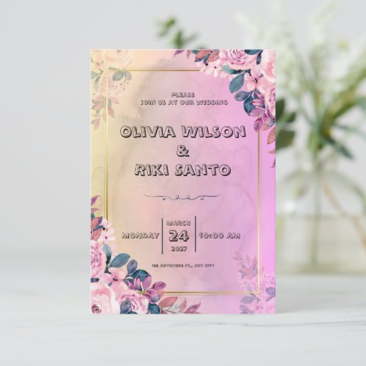 Rosa Blütenhochzeit Einladung (Stehend Vorderseite)
