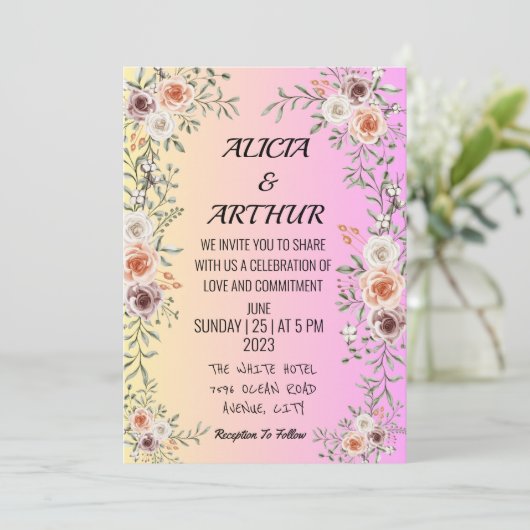 Rosa Blütenhochzeit Einladung (Stehend Vorderseite)