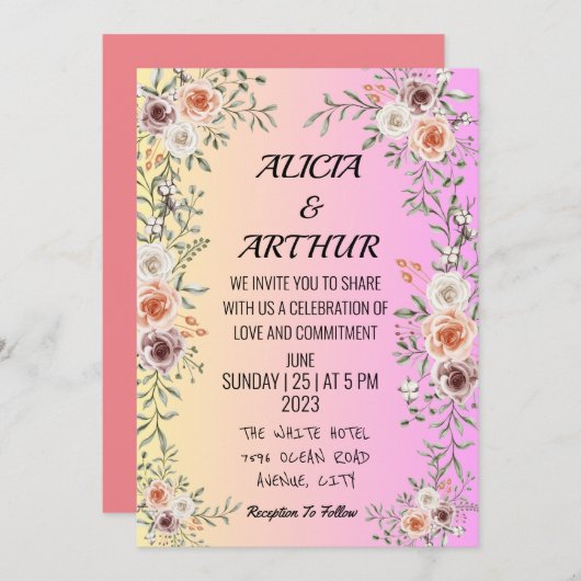 Rosa Blütenhochzeit Einladung (Vorne/Hinten)