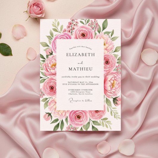 Rosa Blütenhochzeit Einladung