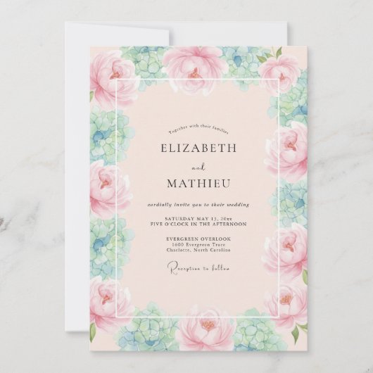 Rosa Blütenhochzeit Einladung (Vorderseite)