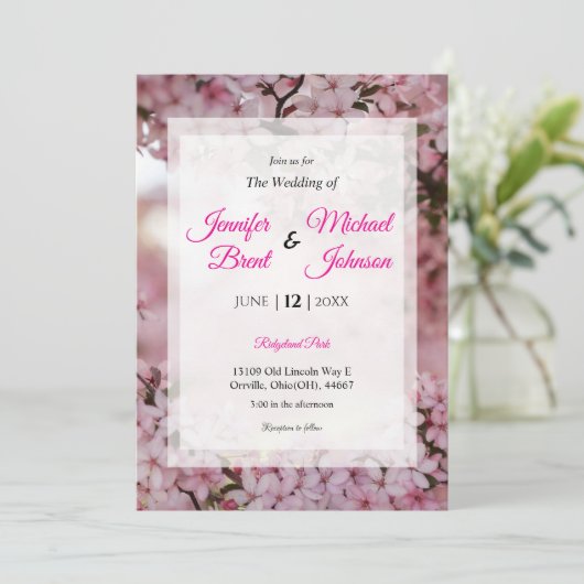 Rosa Blütenhochzeit Einladung (Stehend Vorderseite)