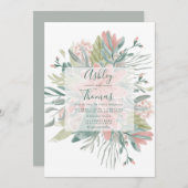 Rosa Blütenhochzeit mit botanischem Aquarell Einladung (Vorne/Hinten)