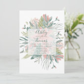 Rosa Blütenhochzeit mit botanischem Aquarell Einladung (Stehend Vorderseite)