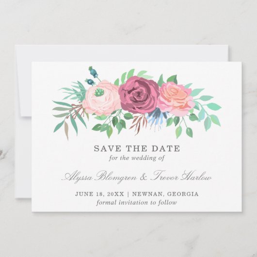 Rosa Blütenhochzeit ohne Foto Save The Date (Vorderseite)