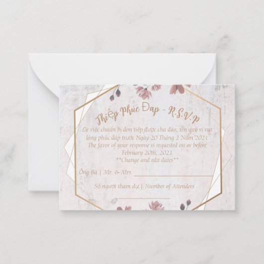 Rosa Blütenhochzeit R.S.V.P-Karte Mitteilungskarte (Vorderseite)