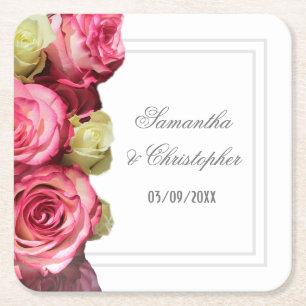 Rosa Blütenhochzeit Rechteckiger Pappuntersetzer