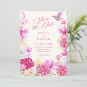 Rosa Blütenhochzeit Save The Date (Stehend Vorderseite)